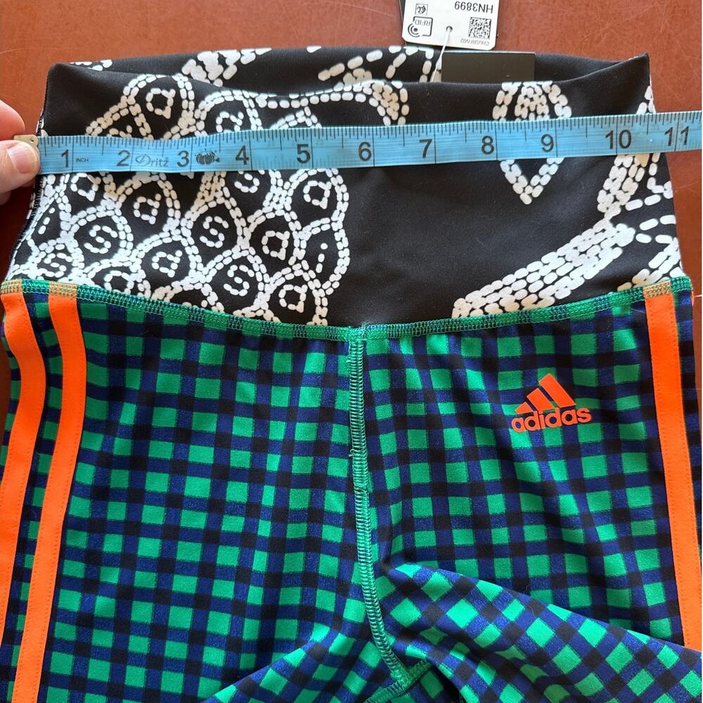 Adidas Farm Rio Biker Shorts Green Blue Orange Check 3 Stripe Contrast Print XS - Picture 3 of 8